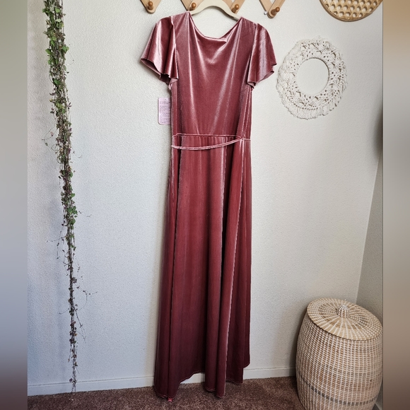 After Six Flutter Sleeve Velvet Wrap Maxi Dress With Pockets In Tawny Ro… - Picture 7 of 11